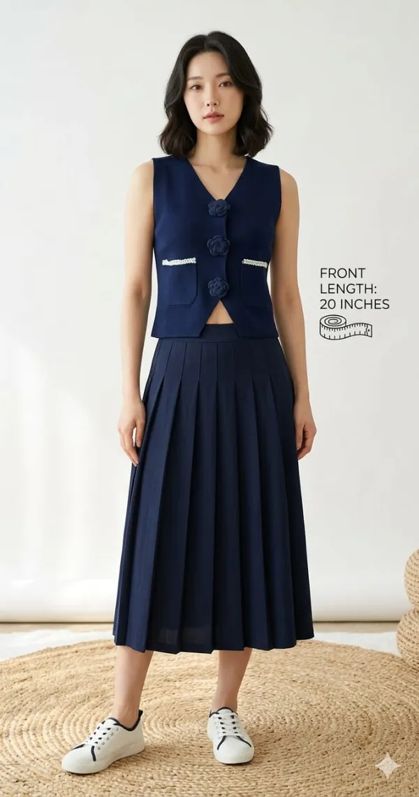 Floral_applique_knitted_Korean_vest_Blue