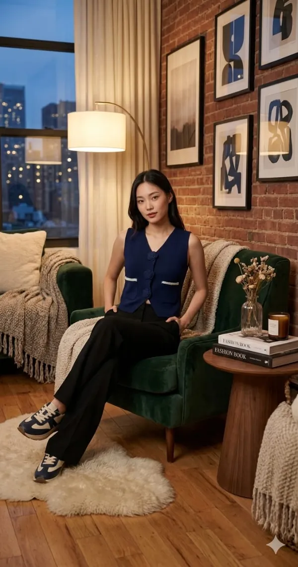 Floral_applique_knitted_Korean_vest_Blue