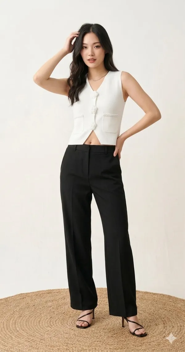 Floral_applique_knitted_Korean_vest_White
