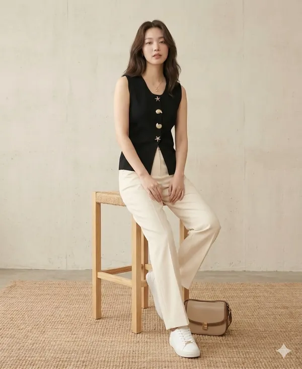 Mermaid_knitted_Korean_vest_Black