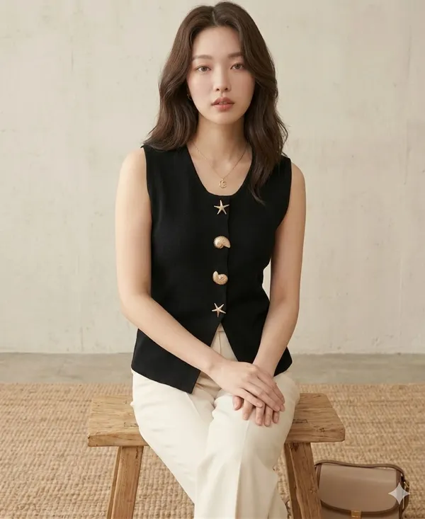 Mermaid_knitted_Korean_vest_Black