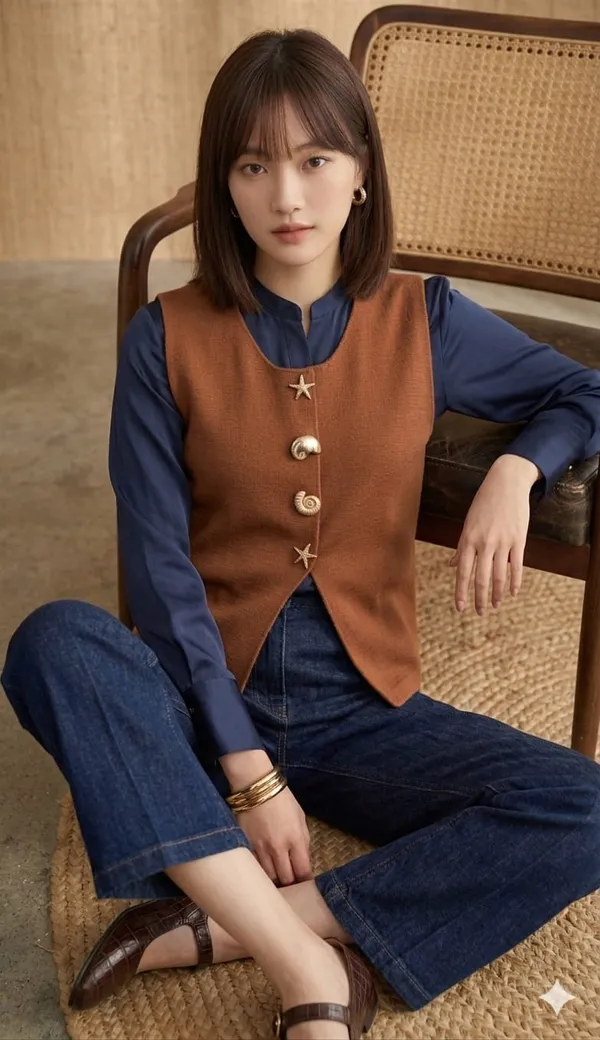 Mermaid_knitted_Korean_vest_Brown