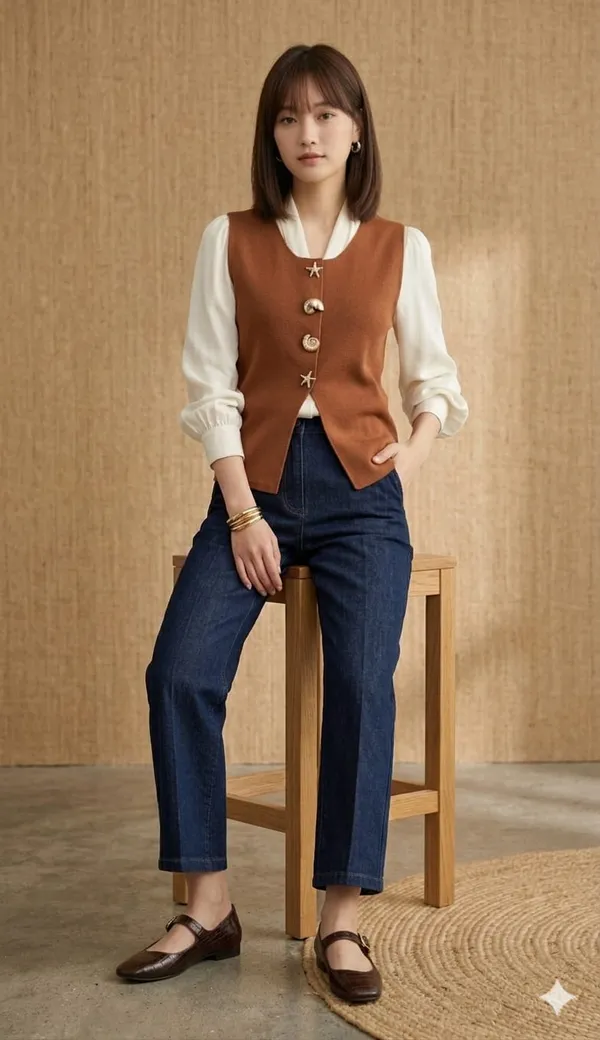 Mermaid_knitted_Korean_vest_Brown