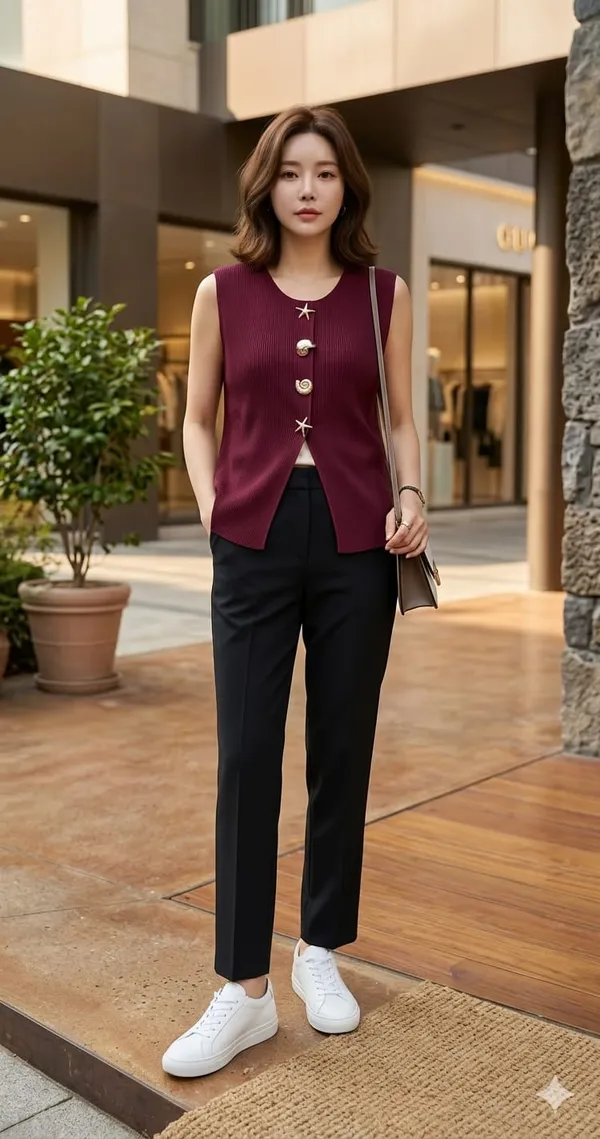 Mermaid_knitted_Korean_vest_Top_Maroon