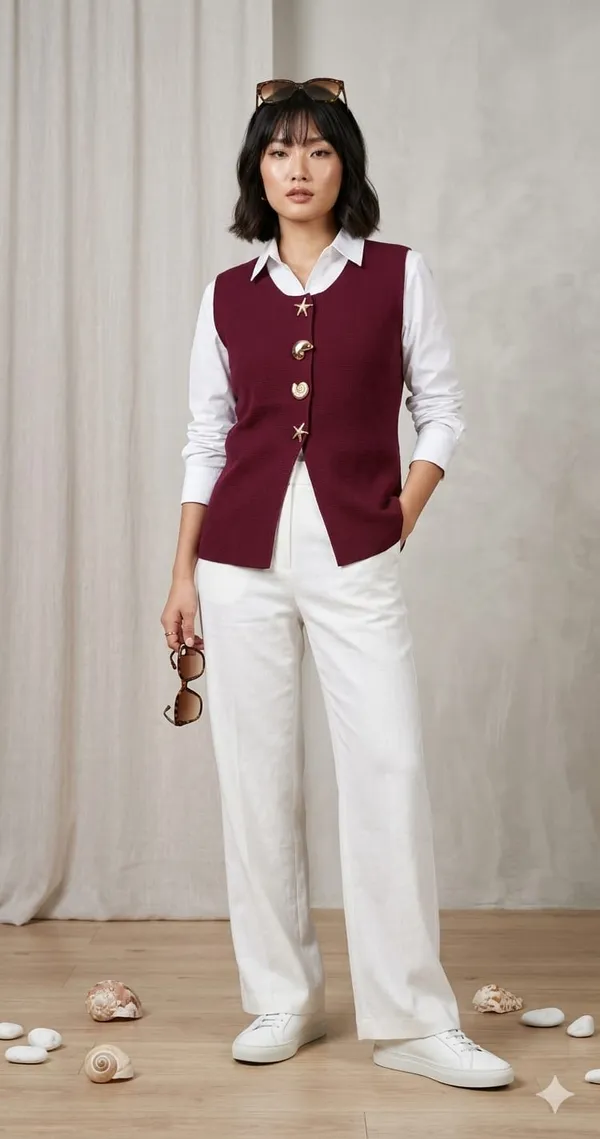 Mermaid_knitted_Korean_vest_Top_Maroon
