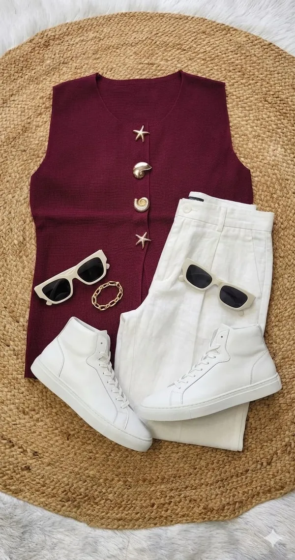 Mermaid_knitted_Korean_vest_Top_Maroon