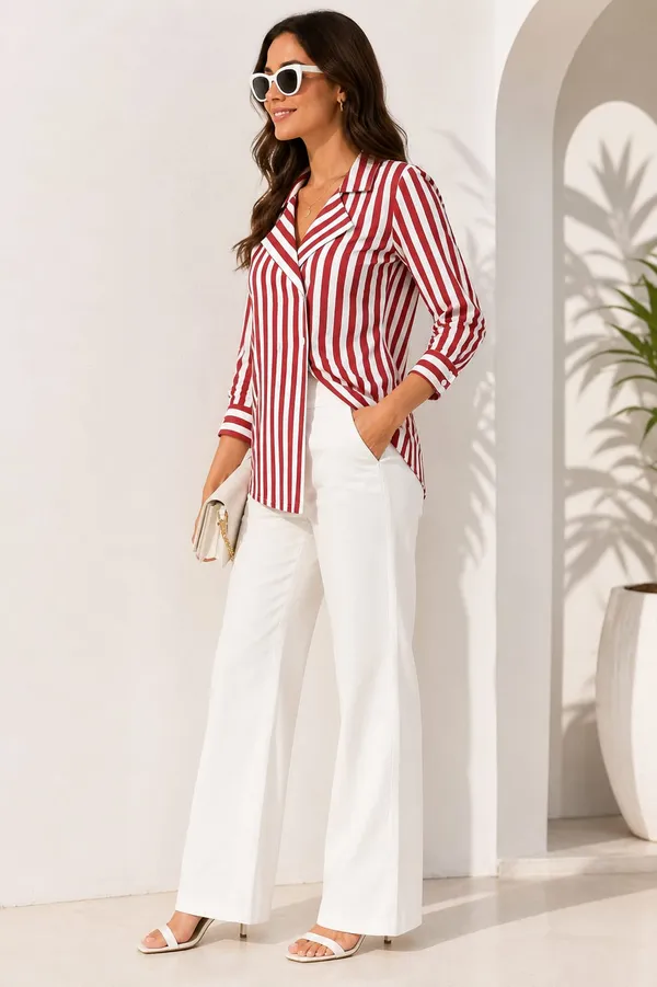 Women_Stripe_Blazer_Shirt_Red