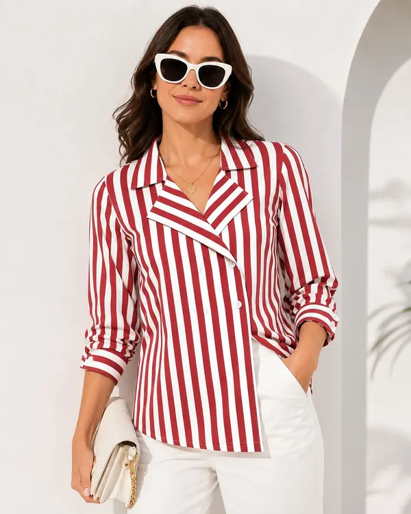 Women_Stripe_Blazer_Shirt_Red