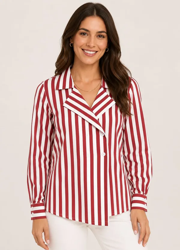 Women_Stripe_Blazer_Shirt_Red