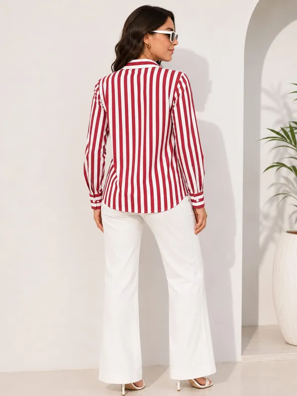 Women_Stripe_Blazer_Shirt_Red