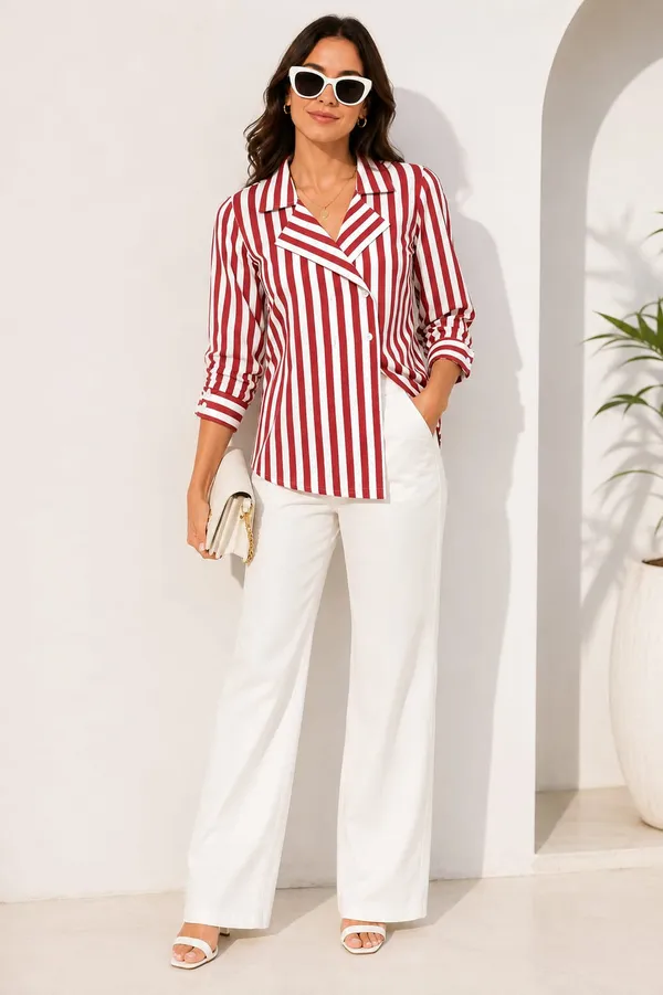 Women_Stripe_Blazer_Shirt_Red