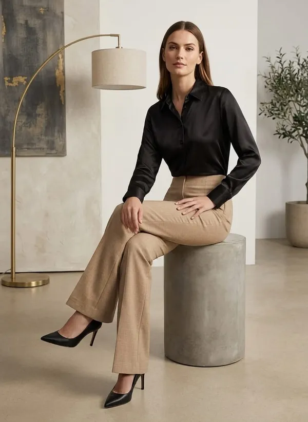 Women_Textured__Flared_Sculpted_High-Rise_Trousers_-_Beige