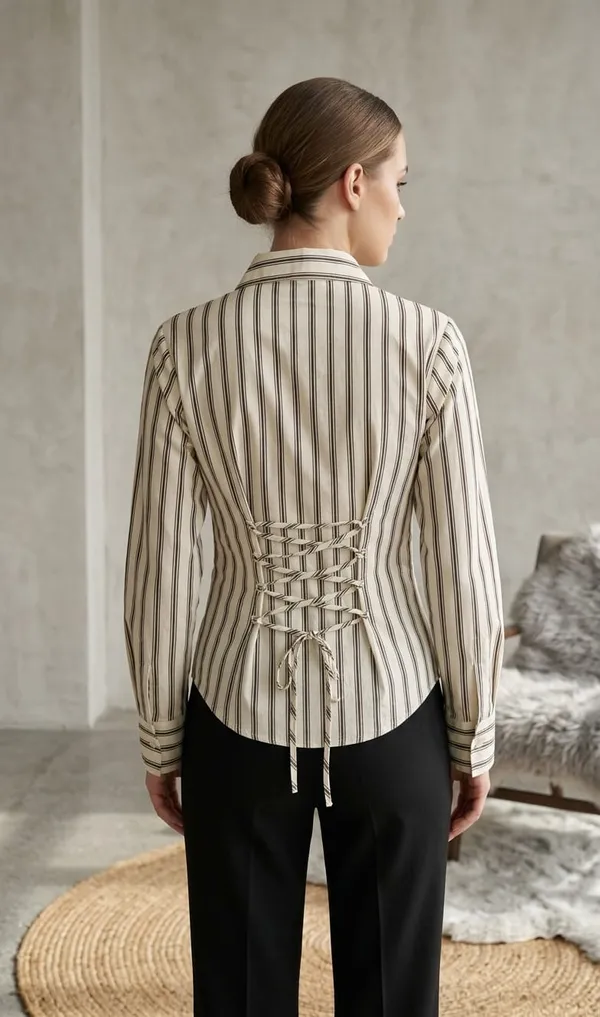 Women_stripe_fitted_shirt_Beige