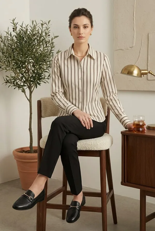 Women_stripe_fitted_shirt_Beige