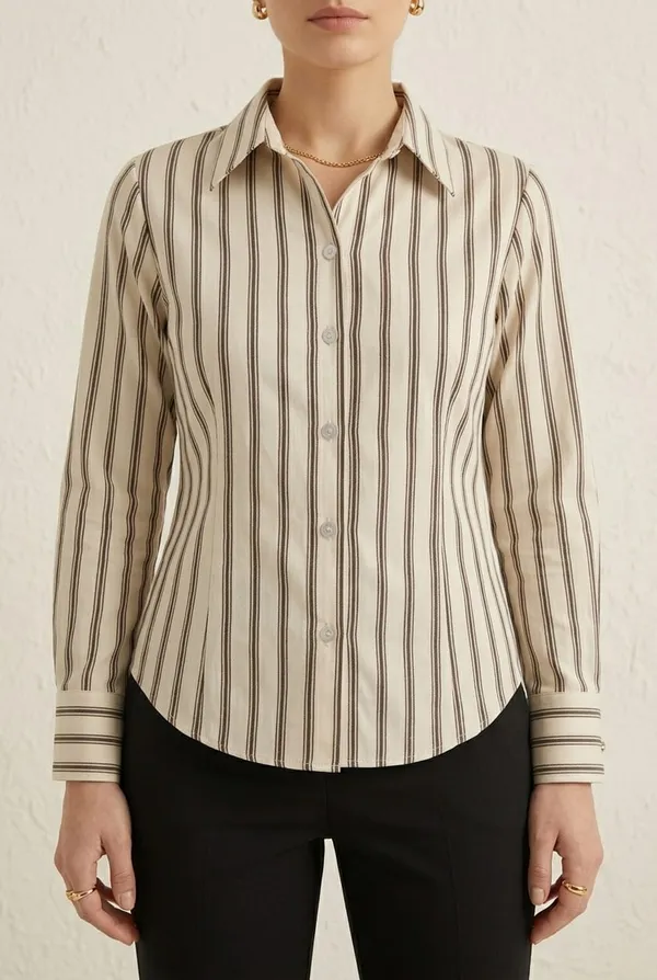 Women_stripe_fitted_shirt_Beige