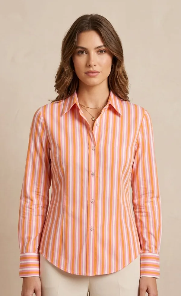 Women_stripe_fitted_shirt_Orenge