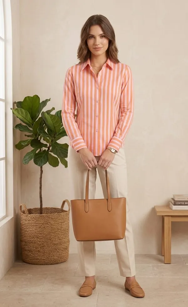 Women_stripe_fitted_shirt_Orenge