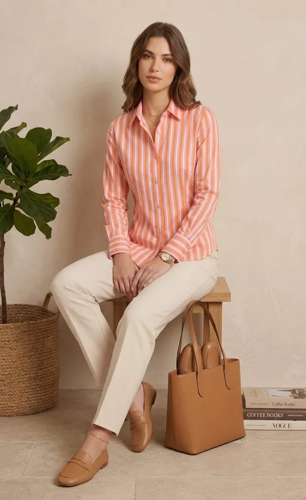 Women_stripe_fitted_shirt_Orenge