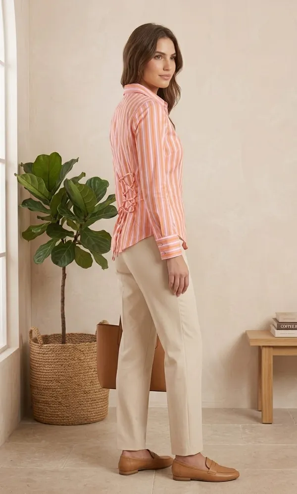 Women_stripe_fitted_shirt_Orenge