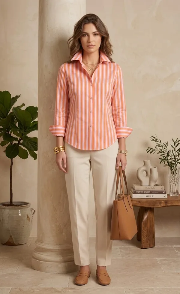 Women_stripe_fitted_shirt_Orenge