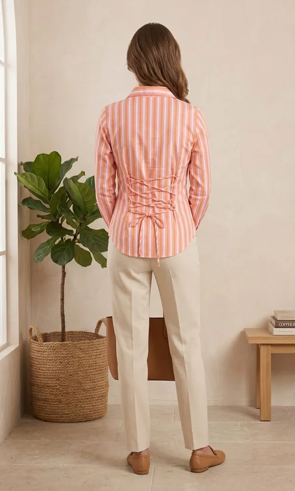 Women_stripe_fitted_shirt_Orenge