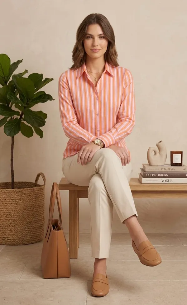 Women_stripe_fitted_shirt_Orenge