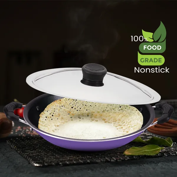 Purple_Nonstick_Non_Induction_Aluminium_Appachetty/Appam_Pan_With_Lid_230Mm,1200_Ml