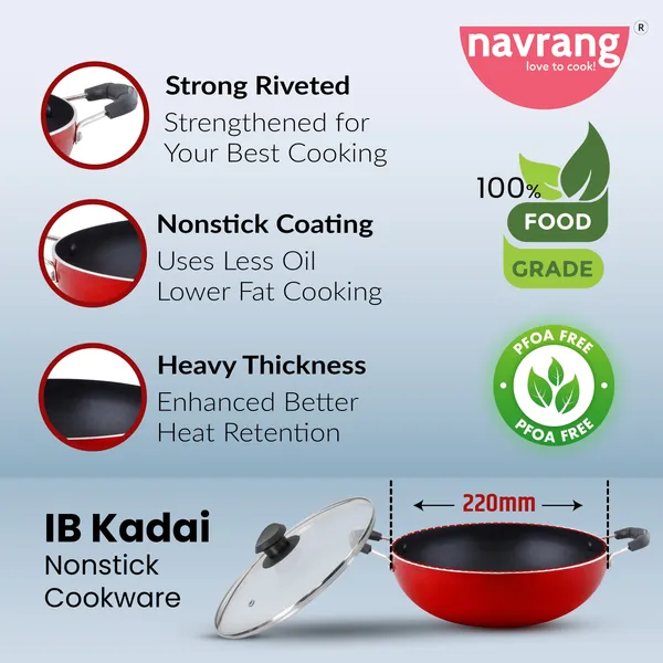 Red_Non-Stick_Induction_Aluminium_Kadhai_220Mm_With_Glass_Lid