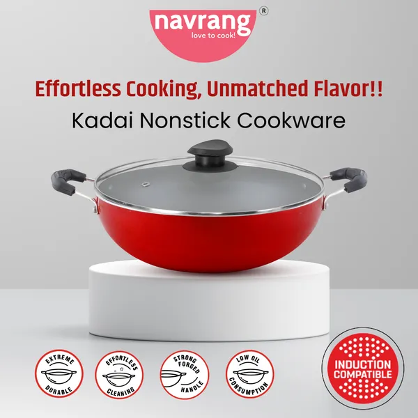 Red_Non-Stick_Induction_Aluminium_Kadhai_220Mm_With_Glass_Lid