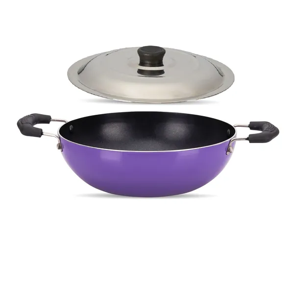 Purple_Non-Stick_Non_Induction_Aluminium_Kadhai_220Mm_With_Ss_Lid