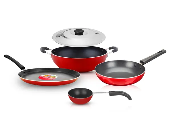 Set_of_5_pcs_Red_Non_stick_Aluminium__Cookware_Set_Tawa_260+Kadai_220+Frypan_220+Tadka_Pan+_SS_Lid._Non_Induction