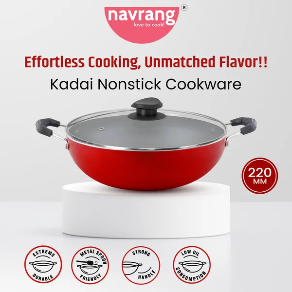 Red_Non-Stick_Non_Induction_Aluminium_Kadhai_220Mm_With_Glass_Lid,