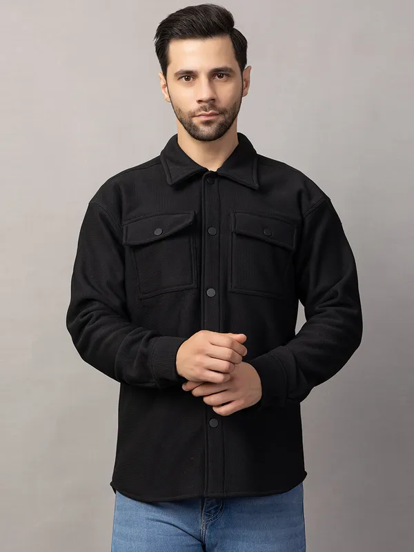 Black_Felt_Shacket_with_Flap_Pockets_For_Men