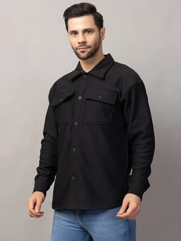 Black_Felt_Shacket_with_Flap_Pockets_For_Men