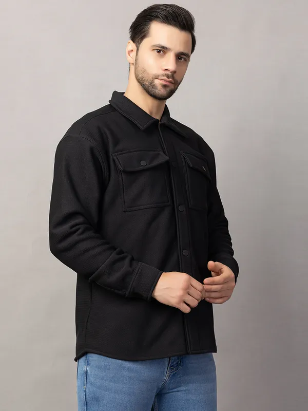 Black_Felt_Shacket_with_Flap_Pockets_For_Men