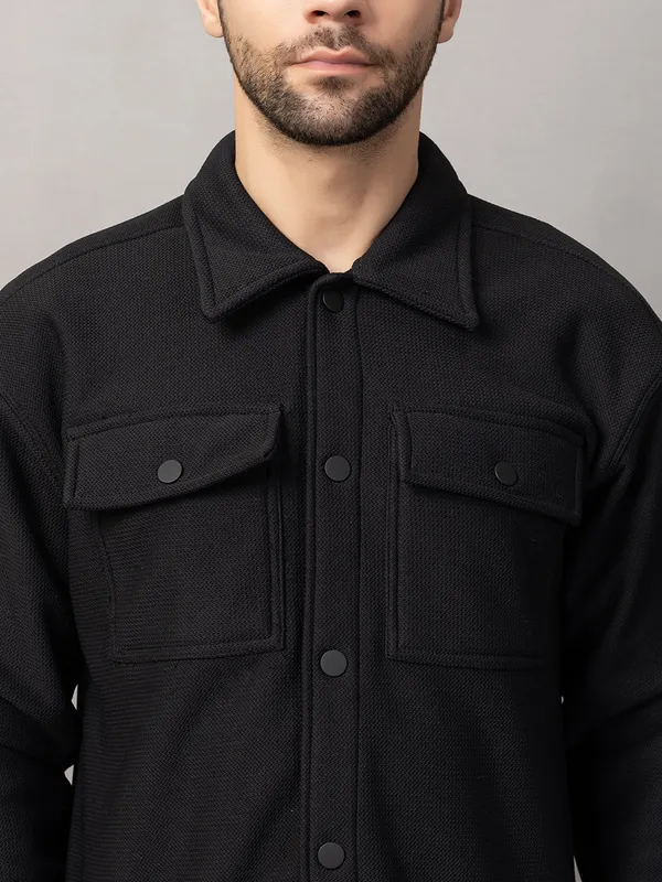 Black_Felt_Shacket_with_Flap_Pockets_For_Men