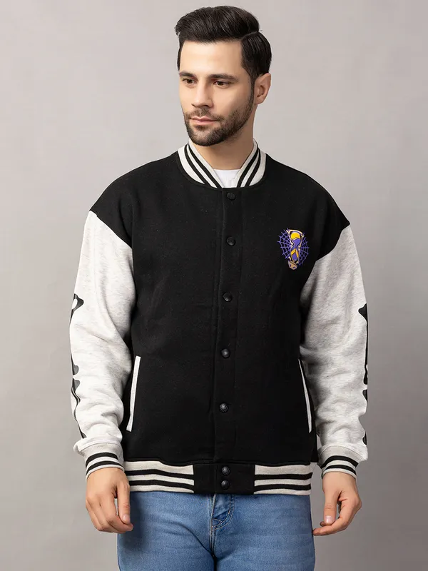 Black_Cotton_Blend_Printed_Stylized_Varsity_Jacket_For_Men