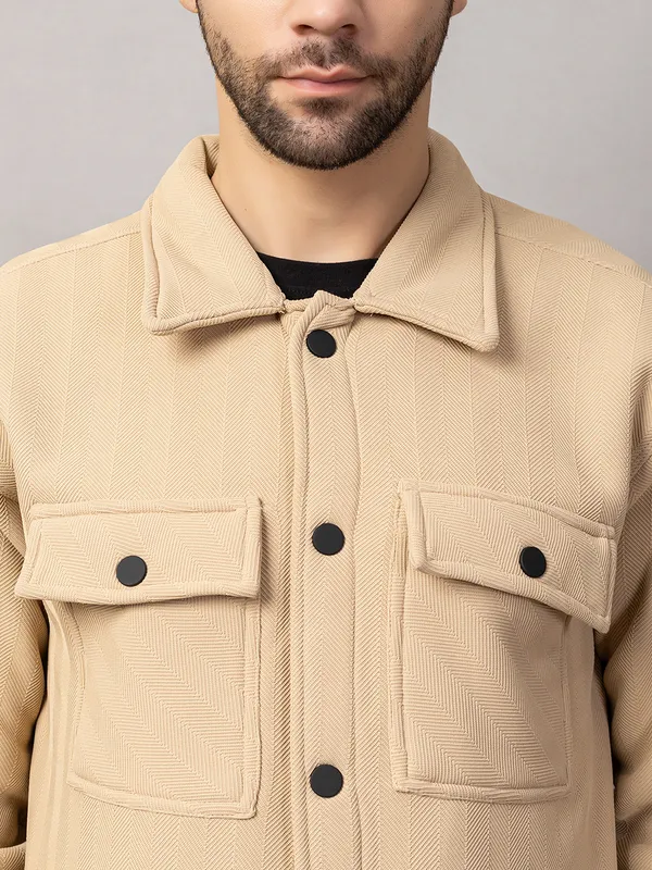 Cream_Felt_Shacket_with_Flap_Pockets_For_Men
