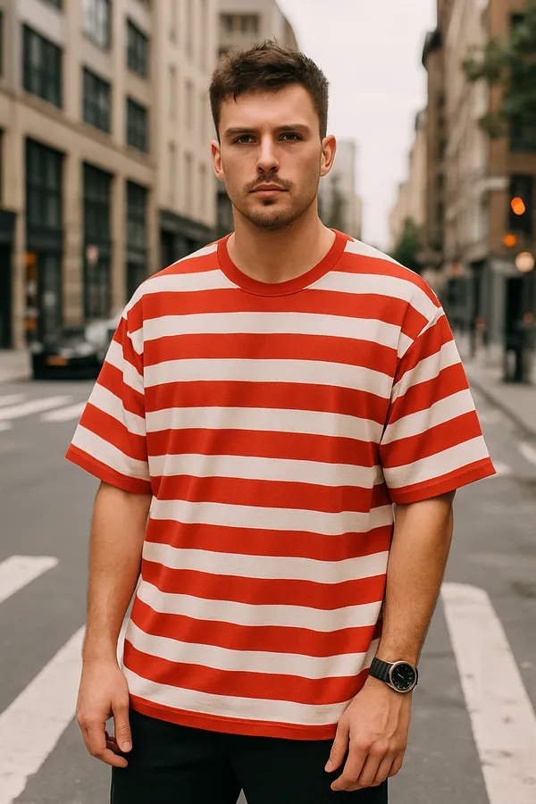 Highlander_Men_Red_White_Striped_Round_Neck_Oversized_Fit_T-Shirt