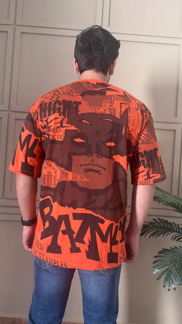 Orange_Cotton_Blend_Printed_Round_Neck_Soft_T-Shirt_For_Men