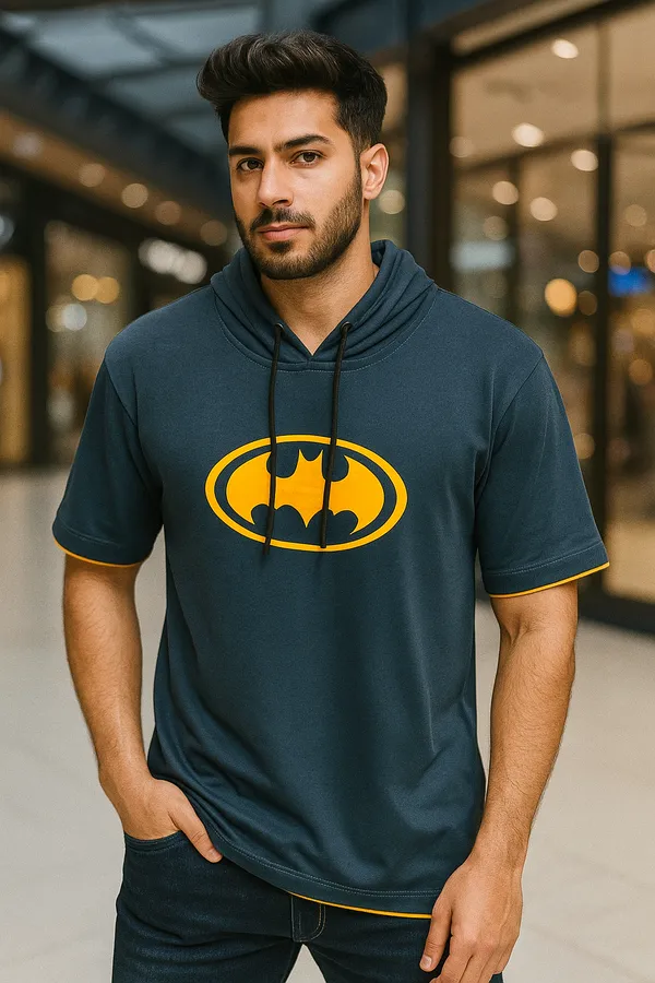 Blue_Cotton_Blend_Printed_Hooded_Neck_Soft_T-Shirt_For_Men