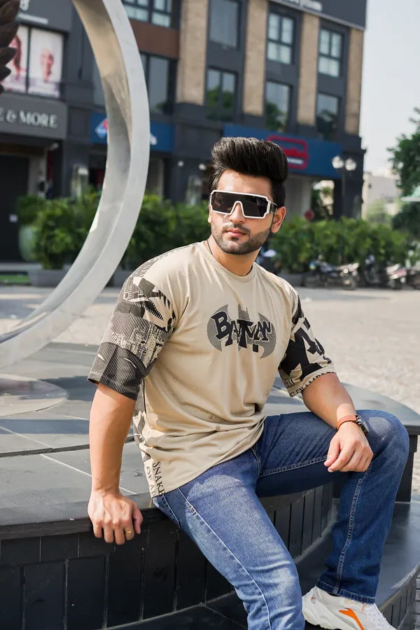 Tan_Cotton_Blend_Printed_Round_Neck_Soft_T-Shirt_For_Men