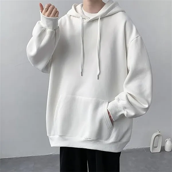 White_Plain_Hood_2_Thread_Cotton_Fleece_Sweatshirt_For_Men