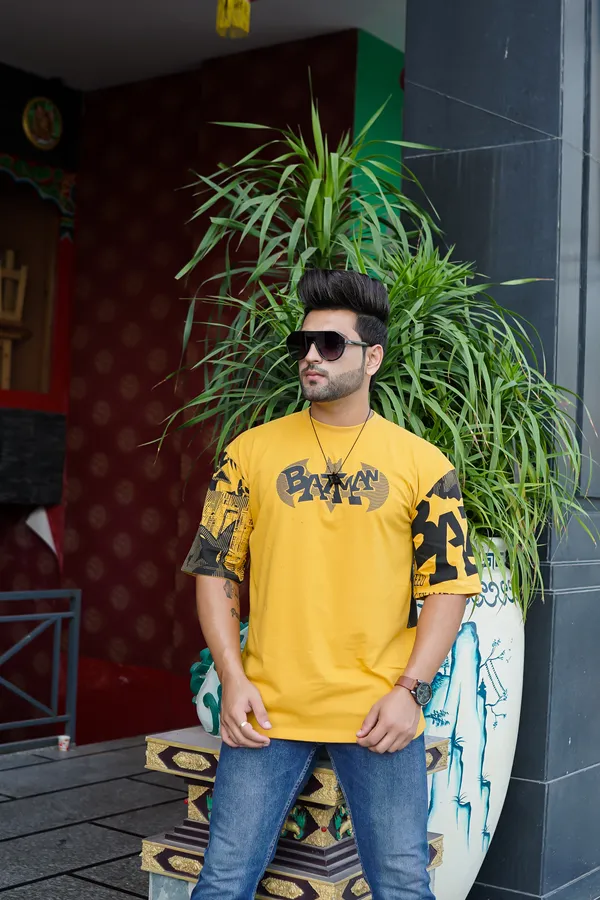 Yellow_Cotton_Blend_Printed_Round_Neck_Soft_T-Shirt_For_Men