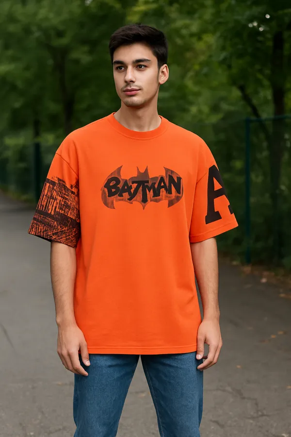 Orange_Cotton_Blend_Printed_Round_Neck_Soft_T-Shirt_For_Men