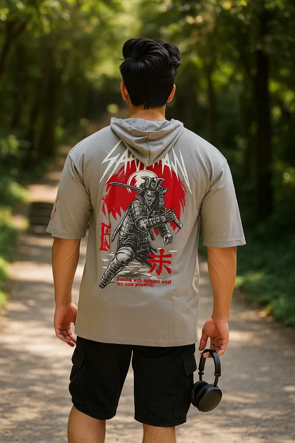 Grey_Cotton_Blend_Printed_Hooded_Neck_Soft_T-Shirt_For_Men