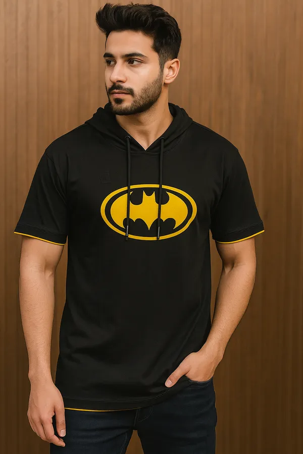 Black_Cotton_Blend_Printed_Hooded_Neck_Soft_T-Shirt_For_Men