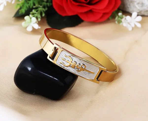 Golden_Plated_Bracelet_For_Men_&_Women_|_With_Trishul_Design_|_Two_Tone