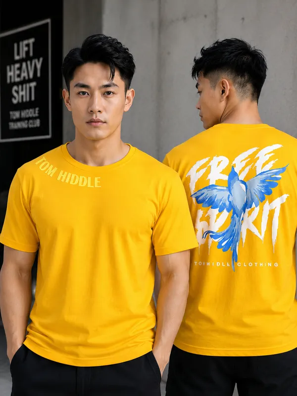 Sindon_Yellow_Cotton_T_Shirt_For_Mens