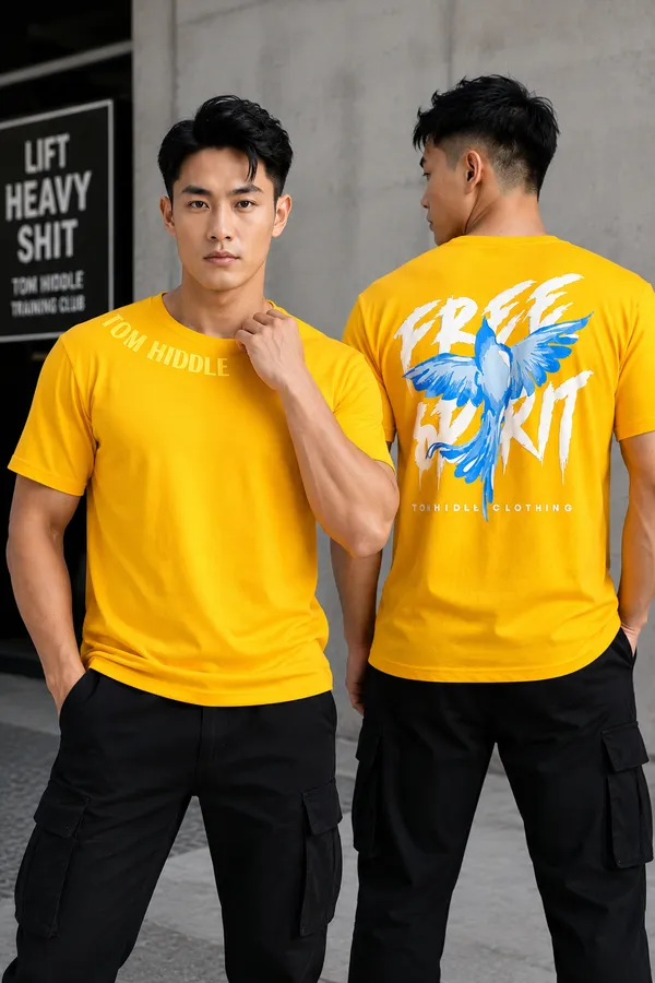 Sindon_Yellow_Cotton_T_Shirt_For_Mens